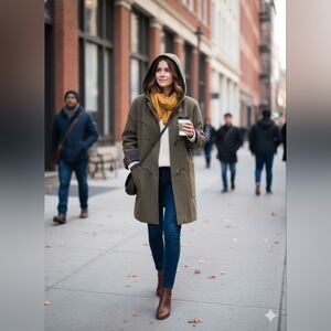 ​Vintage Ellabee Made in Canada Wool Duffle Coat Plaid Lined Olive Drab L